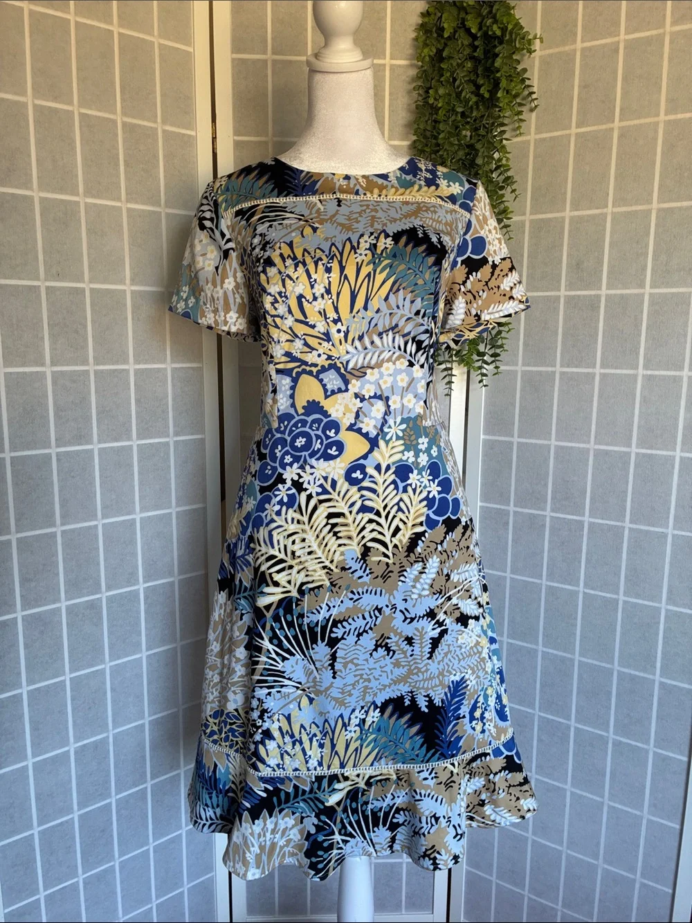 Talbots Dress Women Botanical Garden Sheath Lattice Trim Yoke & Flounce, Size 10 - Picture 5 of 11